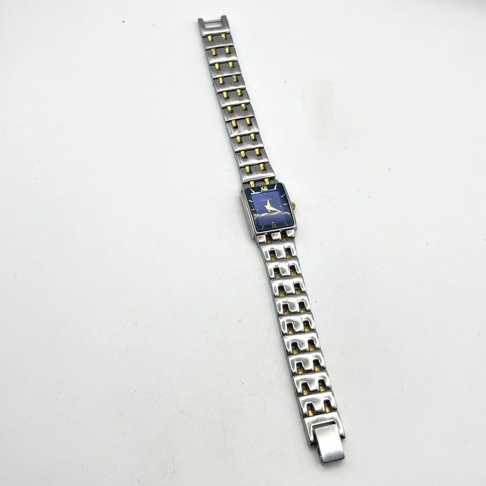 Pulsar Two Tone Stainless Steel Blue Dial Rectangular Watch 1N00-X029